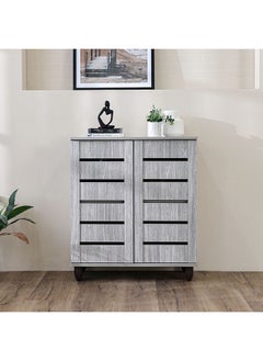 DANUBE HOME Ricky Shoe Rack Cabinet 14 Pairs 2 Door 3 Shelves Shoe Storage Organizer For Entryway Grey Oak 76x33x86 cm  - Image 1