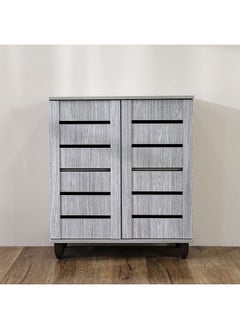 DANUBE HOME Ricky Shoe Rack Cabinet 14 Pairs 2 Door 3 Shelves Shoe Storage Organizer For Entryway Grey Oak 76x33x86 cm  - Image 4