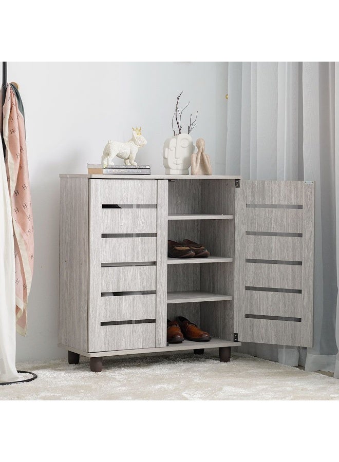 DANUBE HOME Ricky Shoe Rack Cabinet 14 Pairs 2 Door 3 Shelves Shoe Storage Organizer For Entryway Grey Oak 76x33x86 cm - Image 2