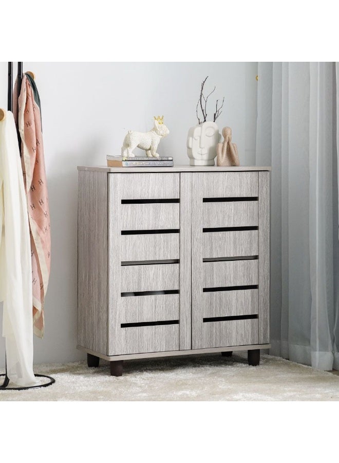 DANUBE HOME Ricky Shoe Rack Cabinet 14 Pairs 2 Door 3 Shelves Shoe Storage Organizer For Entryway Grey Oak 76x33x86 cm - Image 1