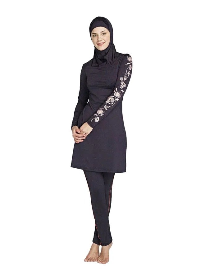 ملابس سباحة إسلامية بنقشة الزهور أسود - Image 1