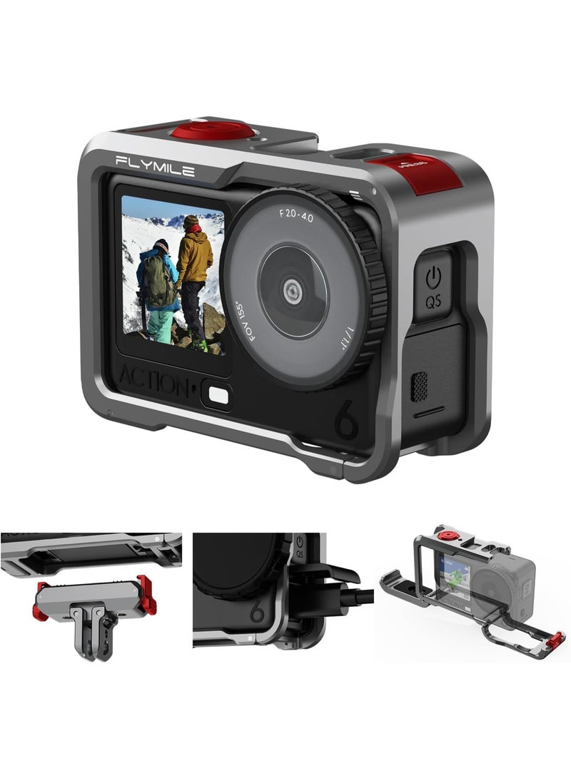 كيه آند إف كونسبت قفص كاميرا Action 6 لكاميرا DJI Osmo Action 6، هيكل معدني واقٍ مع غطاء عدسة سيليكون، قاعدة تثبيت باردة ومحول خيوط 1/4 بوصة، قاعدة تثبيت سريعة الفك من سبائك الألومنيوم - Image 1