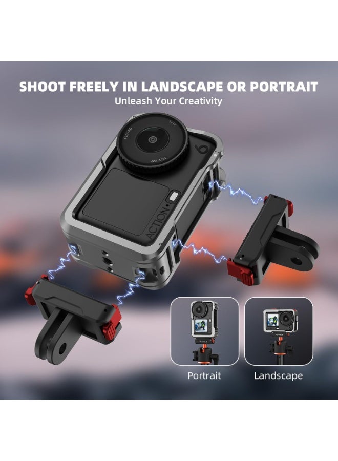 كيه آند إف كونسبت قفص كاميرا Action 6 لكاميرا DJI Osmo Action 6، هيكل معدني واقٍ مع غطاء عدسة سيليكون، قاعدة تثبيت باردة ومحول خيوط 1/4 بوصة، قاعدة تثبيت سريعة الفك من سبائك الألومنيوم - Image 3
