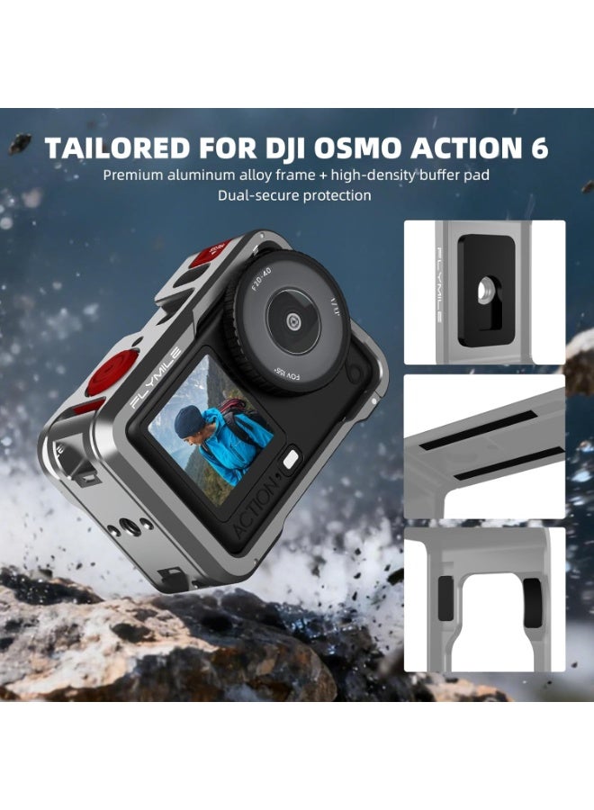 كيه آند إف كونسبت قفص كاميرا Action 6 لكاميرا DJI Osmo Action 6، هيكل معدني واقٍ مع غطاء عدسة سيليكون، قاعدة تثبيت باردة ومحول خيوط 1/4 بوصة، قاعدة تثبيت سريعة الفك من سبائك الألومنيوم - Image 4
