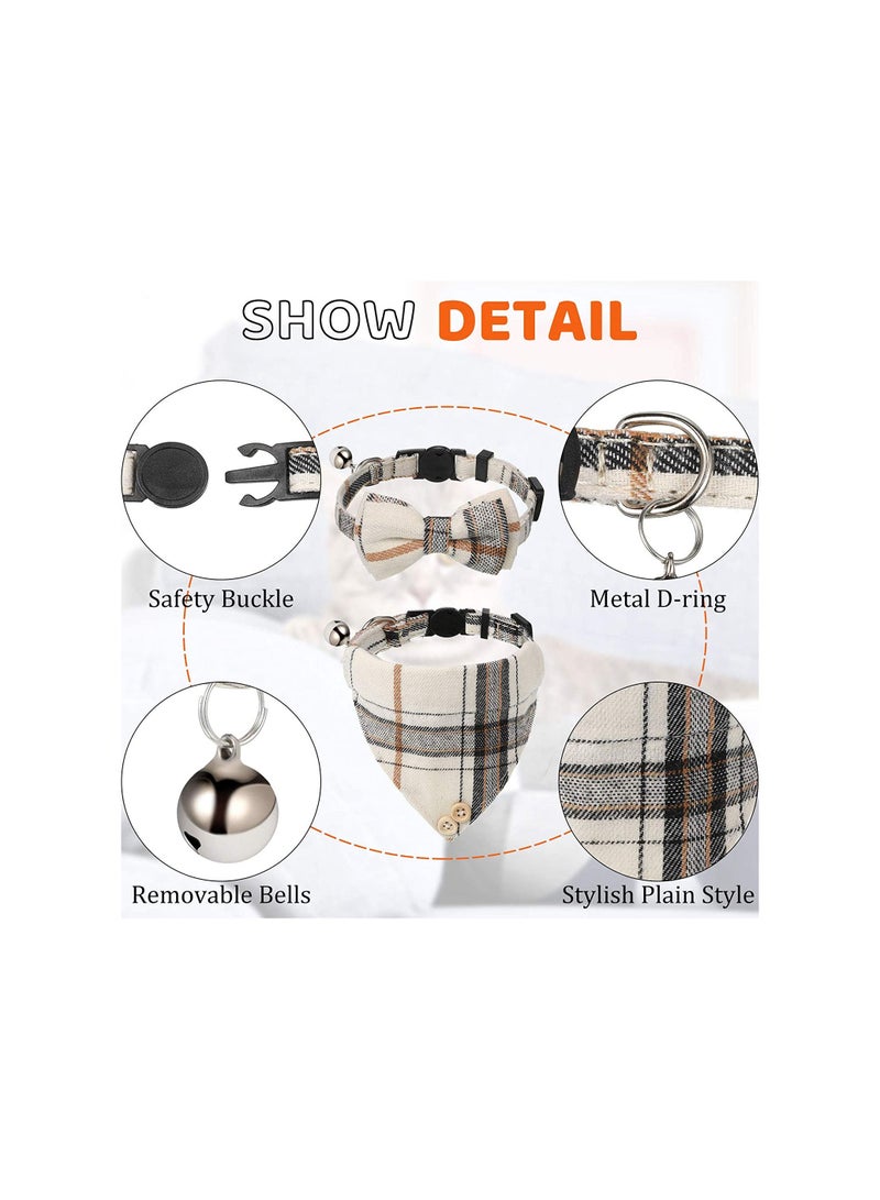 SYOSI 4 Pieces Bow Tie Cat Collar Bandana, Breakaway Pet Collar Bandana with Classic Plaid Adjustable Cat Collar with Scarf and Bowtie, Girl Boy Pet Kitten Collar Bandana with Bell for Cat Puppy Small Dog - Image 5