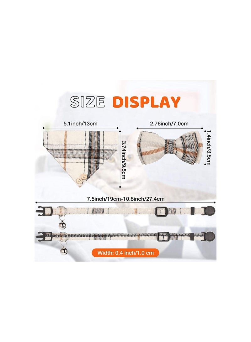 SYOSI 4 Pieces Bow Tie Cat Collar Bandana, Breakaway Pet Collar Bandana with Classic Plaid Adjustable Cat Collar with Scarf and Bowtie, Girl Boy Pet Kitten Collar Bandana with Bell for Cat Puppy Small Dog - Image 3