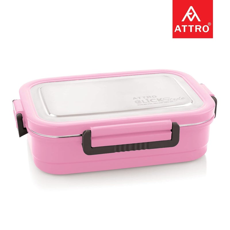 Attro Click Style Stainless Steel Insulated Airtight LeakProof Lunch Box for Office School Picnic 800 Ml Pink - Image 3