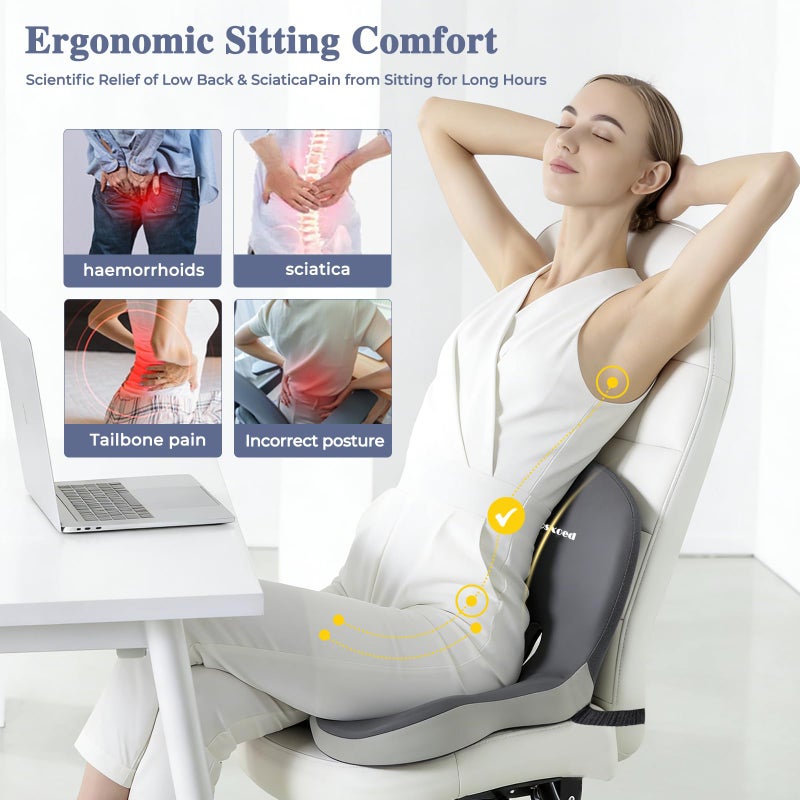 Mosxoed Memory Foam Seat Cushion for Sciatica & Back Pain Relief - Ergonomic Chair Pad with Adjustable Strap & Supportive Comfort Cover, Non-Slip for Car, Truck, Office Chair - Dark Gray&Light Gray - Image 2