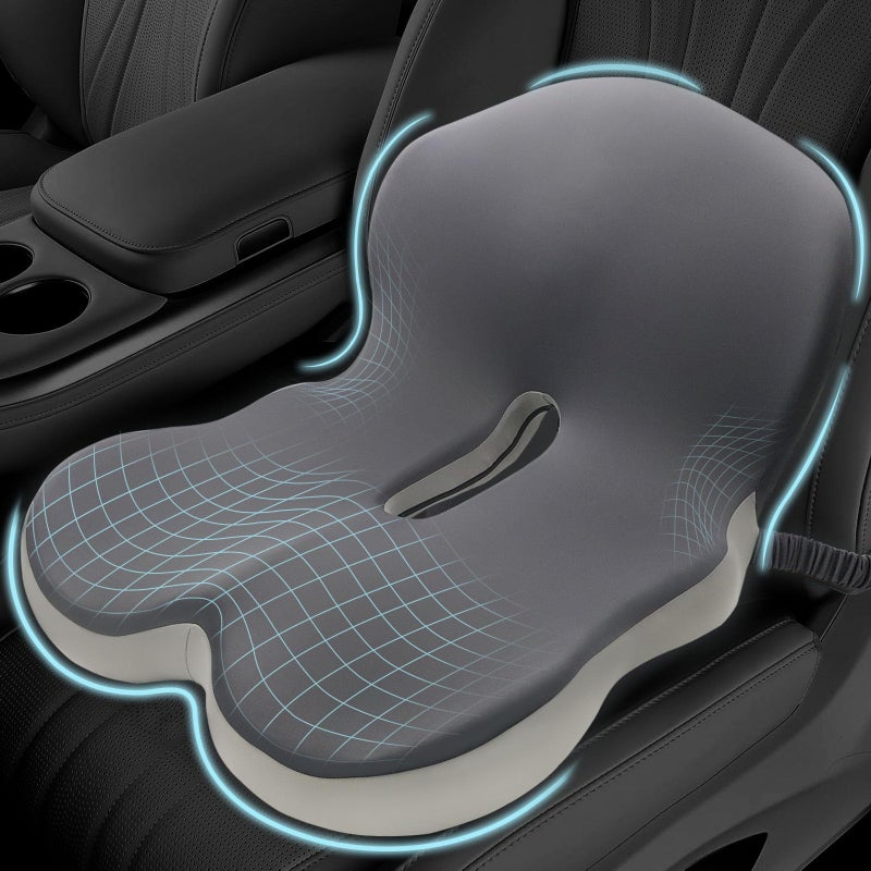 Mosxoed Memory Foam Seat Cushion for Sciatica & Back Pain Relief - Ergonomic Chair Pad with Adjustable Strap & Supportive Comfort Cover, Non-Slip for Car, Truck, Office Chair - Dark Gray&Light Gray - Image 1