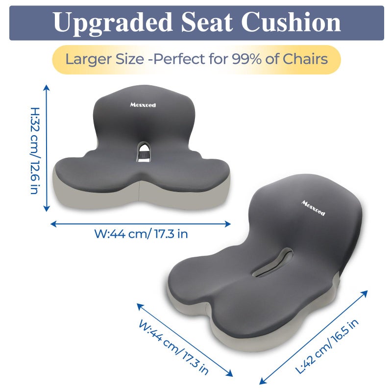 Mosxoed Memory Foam Seat Cushion for Sciatica & Back Pain Relief - Ergonomic Chair Pad with Adjustable Strap & Supportive Comfort Cover, Non-Slip for Car, Truck, Office Chair - Dark Gray&Light Gray - Image 4