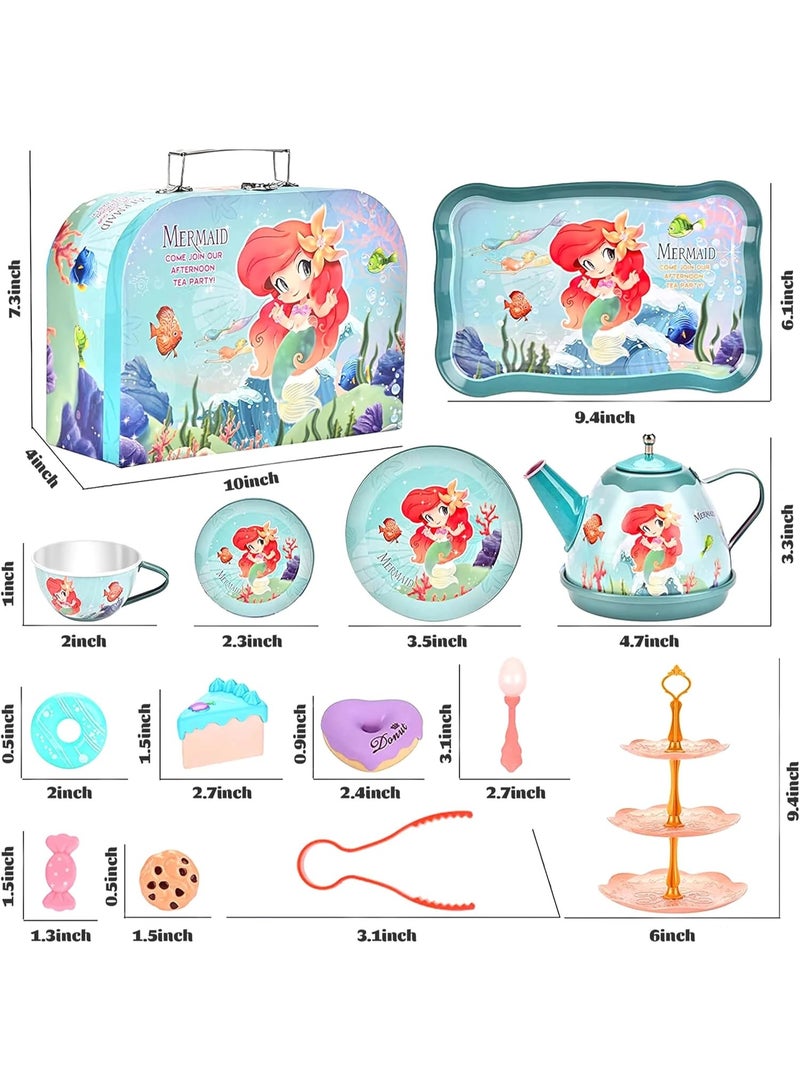 MAGIC VAULT طقم حفلة شاي حورية البحر للأطفال – 48 قطعة طقم شاي للعب التظاهر مع إبريق الشاي، أكواب، أطباق، صحون وحلويات – ألعاب مطبخ للعب الأدوار للفتيات من عمر 3 سنوات فما فوق، هدايا عيد ميلاد مع حقيبة حمل - Image 3