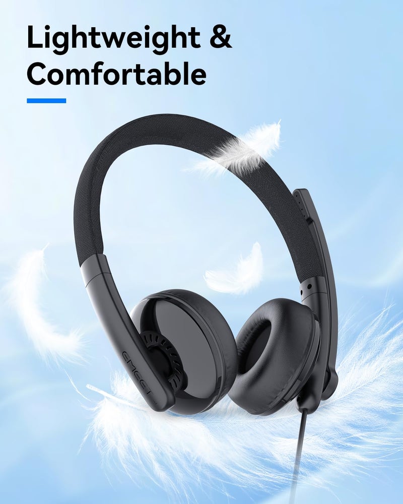 EMEET HS50 Wired Headset with Mic, On-Ear Computer Headphones with Noise Cancelling Microphone, USB-A/USB-C, Adjustable Design, in-line Control for Home Office Online Class Teams Zoom, All Day Comfort - Image 2