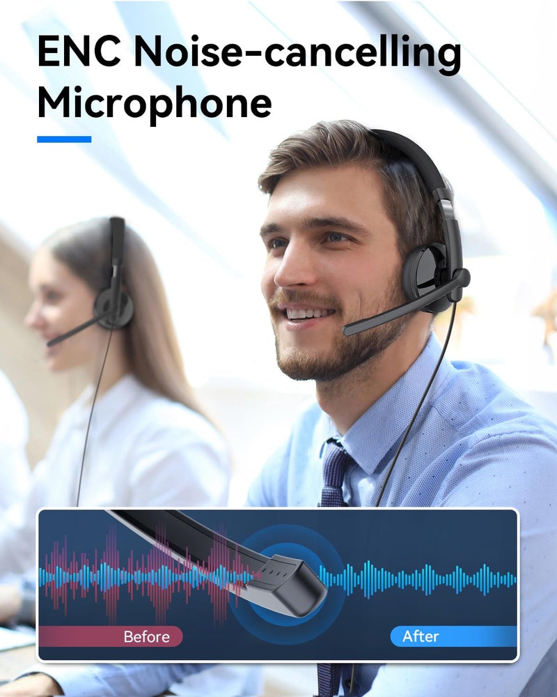 EMEET HS50 Wired Headset with Mic, On-Ear Computer Headphones with Noise Cancelling Microphone, USB-A/USB-C, Adjustable Design, in-line Control for Home Office Online Class Teams Zoom, All Day Comfort - Image 5