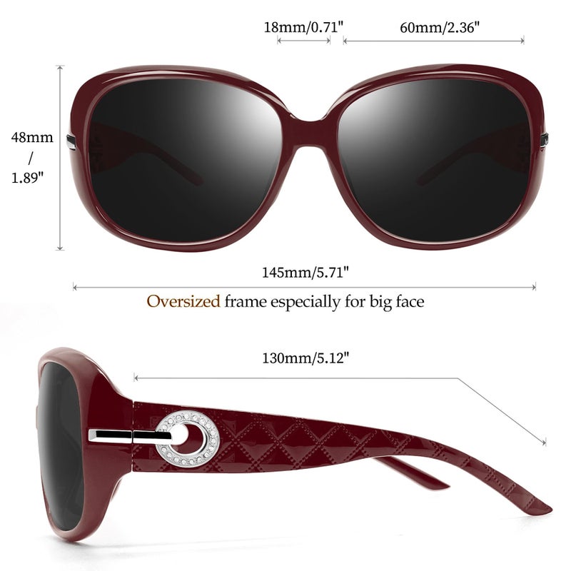 Joopin Big Sunglasses Rectangle Oversized Wine Red Shades for Women Ladies Large Sun Glasses Polarized UV400 Rhinestone Sunnies - Image 4