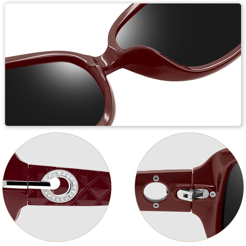 Joopin Big Sunglasses Rectangle Oversized Wine Red Shades for Women Ladies Large Sun Glasses Polarized UV400 Rhinestone Sunnies - Image 5