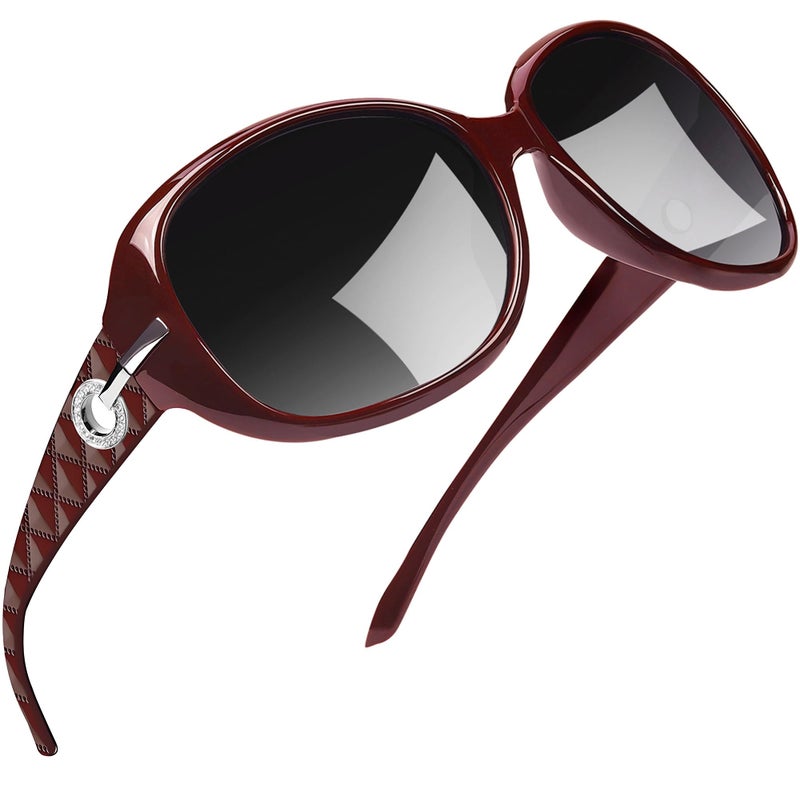 Joopin Big Sunglasses Rectangle Oversized Wine Red Shades for Women Ladies Large Sun Glasses Polarized UV400 Rhinestone Sunnies - Image 1