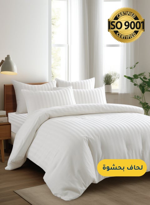 Microfiber Hotel Comforter Sets, Fits 160 cm x 200 cm Size Bed, Duvet Filling Included, 5 Pcs Queen Size, Hotel Stripe Pattern