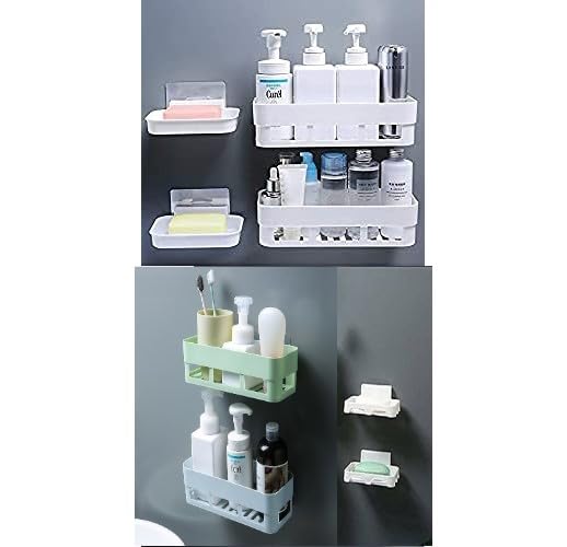 A to Z Enterprise Bathroom Shelf for Wall, Self-Adhesive Bathroom Organiser with Towel Holder, Ideal Bathroom Accessories for Efficient Space (6 Bathroom Shelves+ 2 Shop Dish)  - Image 3