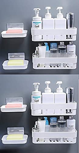 A to Z Enterprise Bathroom Shelf for Wall, Self-Adhesive Bathroom Organiser with Towel Holder, Ideal Bathroom Accessories for Efficient Space (6 Bathroom Shelves+ 2 Shop Dish)  - Image 4