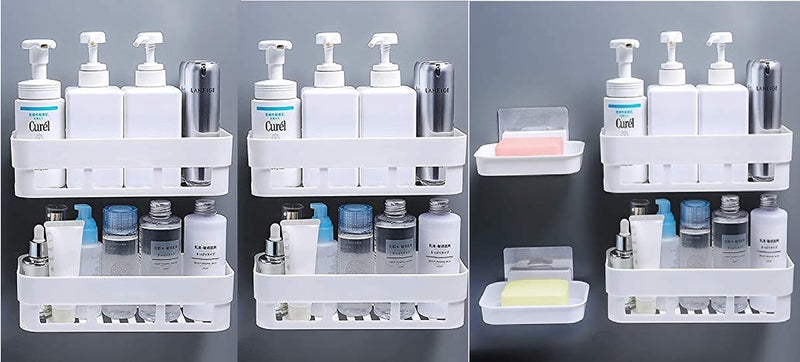 A to Z Enterprise Bathroom Shelf for Wall, Self-Adhesive Bathroom Organiser with Towel Holder, Ideal Bathroom Accessories for Efficient Space (6 Bathroom Shelves+ 2 Shop Dish)  - Image 1