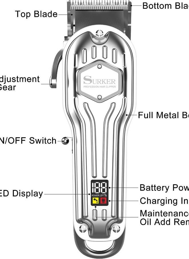 SURKER Mens Hair Clippers Cord Cordless Hair Trimmer Professional Haircut Kit for Men Rechargeable LED Display - Image 5