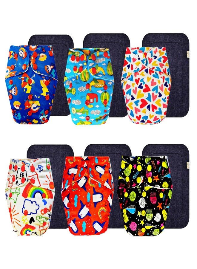 Dumbledo Premium Cloth Diaper with Black Insert (Pack of 6) | Snug Fit | Leakproof | Adjustable Snaps | Ideal for Toddlers | 3 Months - 3 Years | Unisex Baby - Image 1