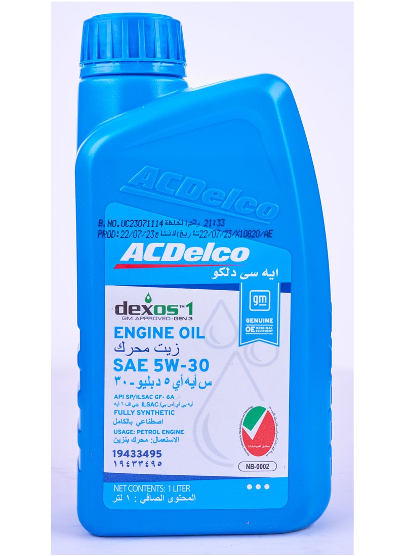 ACDelco - Engine Oil 5W30 dexos1 Gen 3 Engine Oil 1 Liter Plastic Full Synthetic API SP /ILSAC GF-6A E,A - Image 1