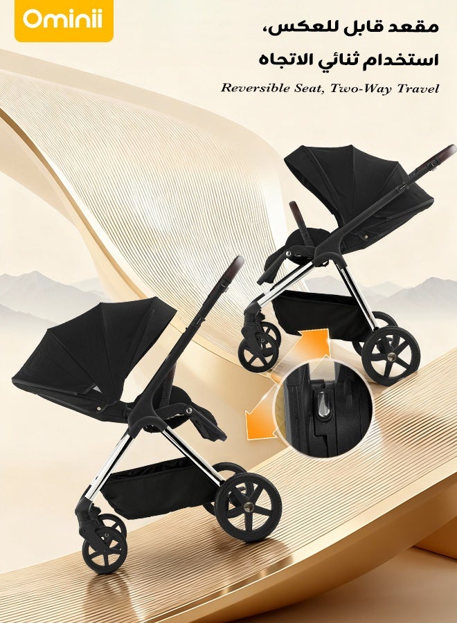 Ominii Premium Baby Stroller with Reversible Seat, Adjustable Handlebar, Thick Padded Cushion, and Bonus Extra Sun Canopy - Image 2