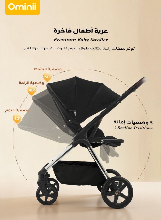 Ominii Premium Baby Stroller with Reversible Seat, Adjustable Handlebar, Thick Padded Cushion, and Bonus Extra Sun Canopy - Image 3