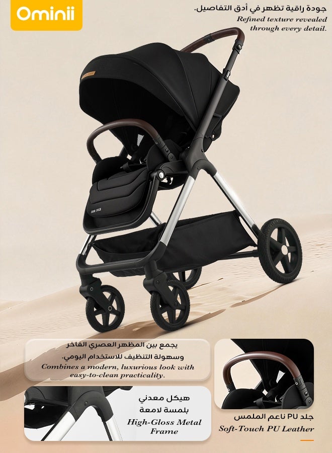 Ominii Premium Baby Stroller with Reversible Seat, Adjustable Handlebar, Thick Padded Cushion, and Bonus Extra Sun Canopy - Image 5