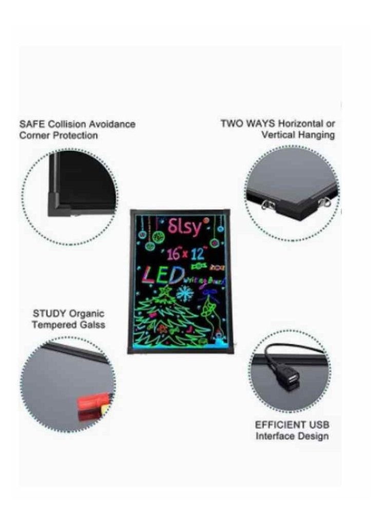 Generic - Illuminated LED Message Writing Board Erasable Neon Effect Menu Sign Board with 8 Fluorescent Makers Remote Control 12Colors Flashing Modes Light Up Board 60CM X 80 CM - Image 1