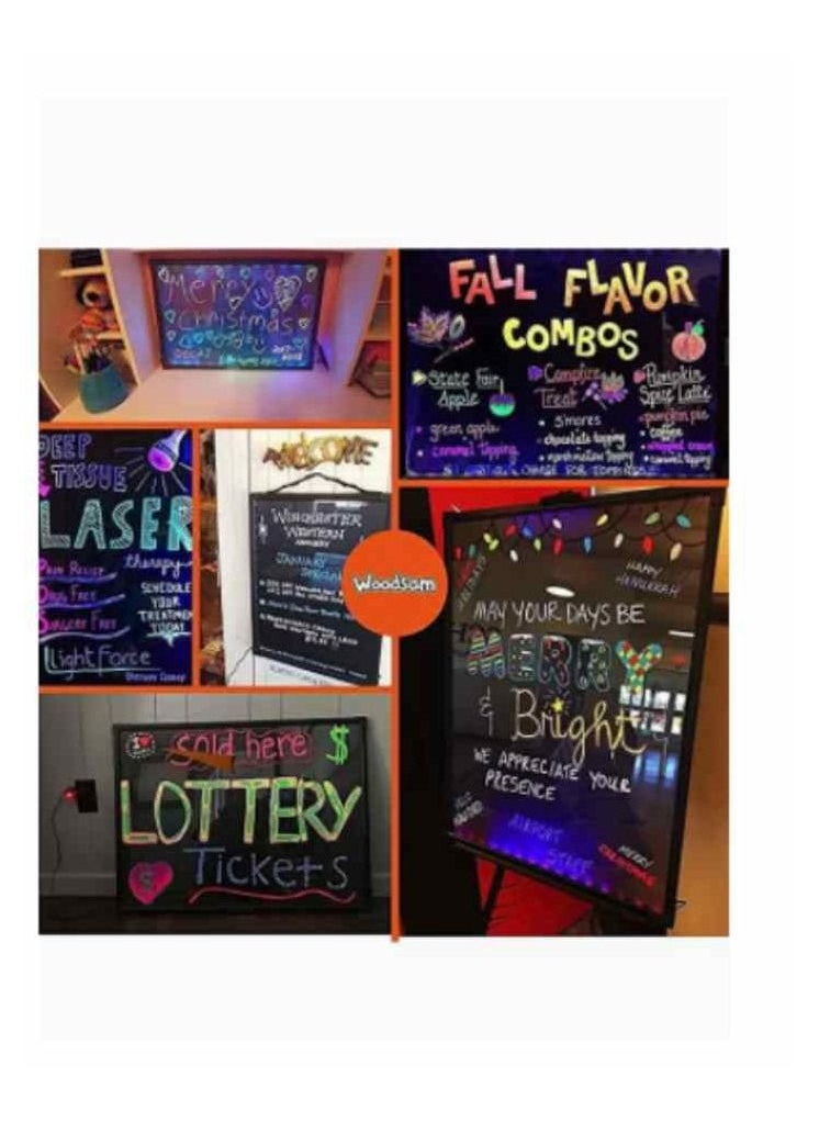 Generic - Illuminated LED Message Writing Board Erasable Neon Effect Menu Sign Board with 8 Fluorescent Makers Remote Control 12Colors Flashing Modes Light Up Board 60CM X 80 CM - Image 1