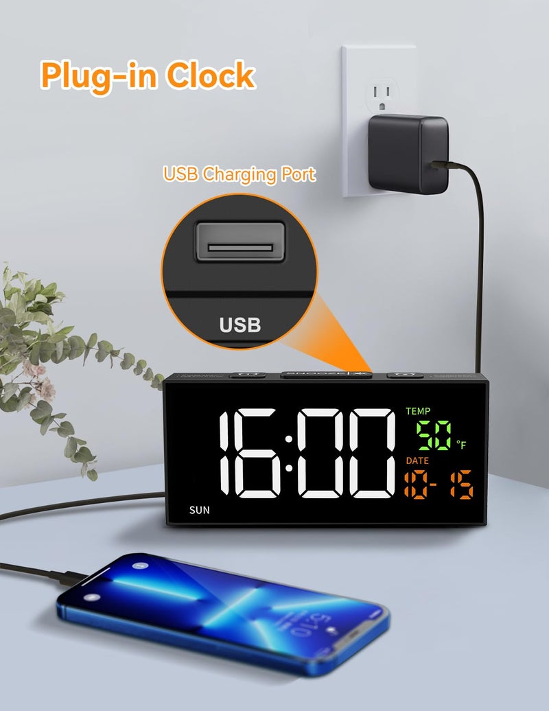 Netzu Alarm Clocks for Bedrooms, Digital Clock with Date Temperature and Weekday, Manual DST, Snooze, 2 Alarms, 4 Volumes for Living Room Home Bedside Desk (Black) - Image 4