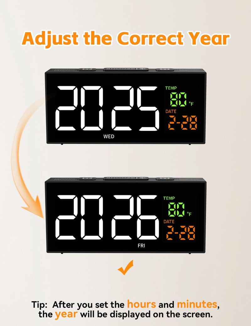 Netzu Alarm Clocks for Bedrooms, Digital Clock with Date Temperature and Weekday, Manual DST, Snooze, 2 Alarms, 4 Volumes for Living Room Home Bedside Desk (Black) - Image 3