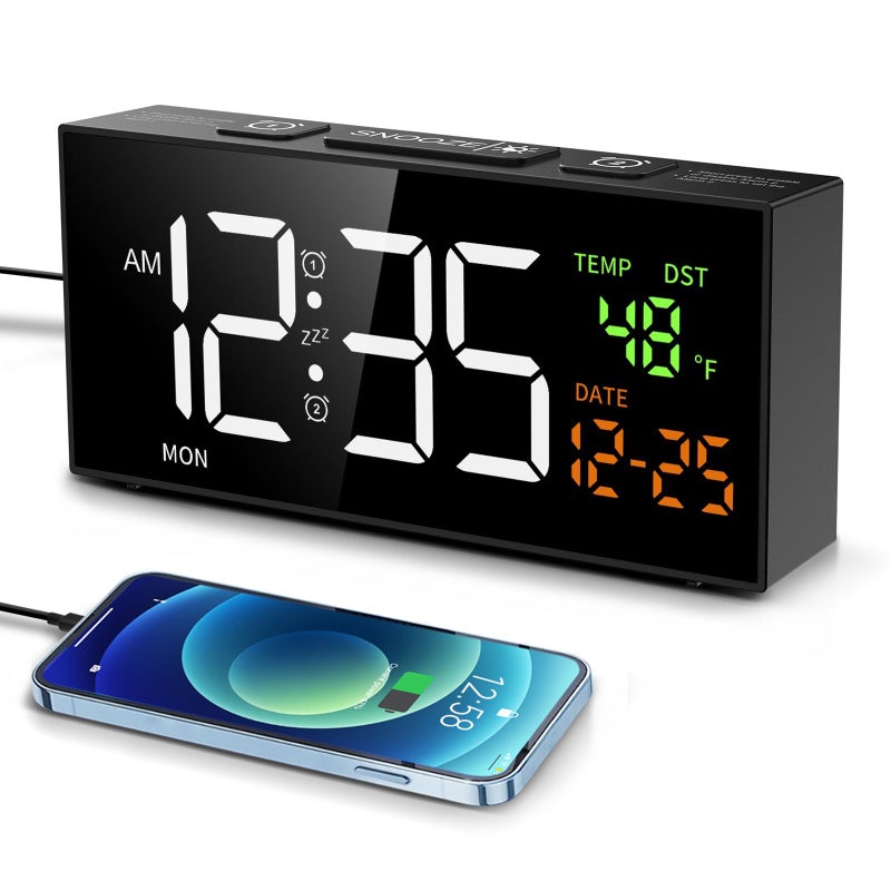 Netzu Alarm Clocks for Bedrooms, Digital Clock with Date Temperature and Weekday, Manual DST, Snooze, 2 Alarms, 4 Volumes for Living Room Home Bedside Desk (Black) - Image 1
