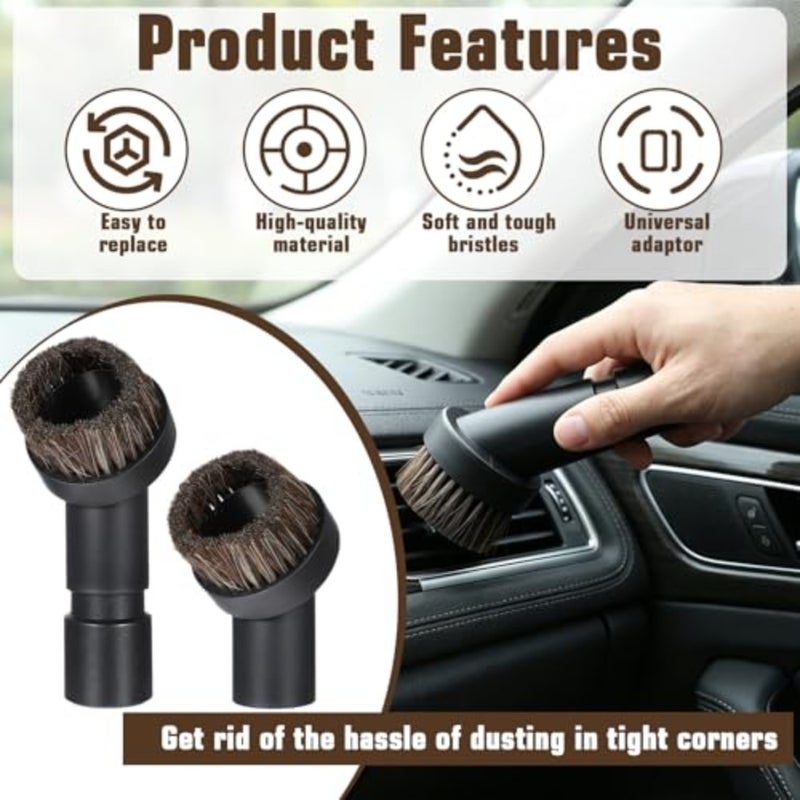 Horse Hair Brush Vacuum Attachment Set 3PCS, Round Dusting Brush for 1.25 Inch Hose, Soft Bristle Vacuum Attachments for Carpet Upholstery Cleaning, Canister Stick Vacuums Accessories - Image 3