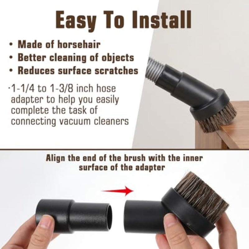 Horse Hair Brush Vacuum Attachment Set 3PCS, Round Dusting Brush for 1.25 Inch Hose, Soft Bristle Vacuum Attachments for Carpet Upholstery Cleaning, Canister Stick Vacuums Accessories - Image 4