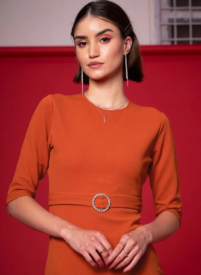 SASSAFRAS Belted Flared Midi Dress