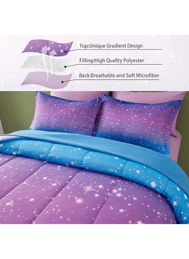 Generic Drucon Rainbow Comforter Set Queen Size for Teen Girl & Boys, 7 Pieces Bed in A Bag Blue Purple Rainbow Bedding Set Queen Size  - Image 5