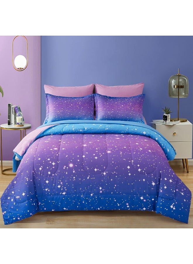 Generic Drucon Rainbow Comforter Set Queen Size for Teen Girl & Boys, 7 Pieces Bed in A Bag Blue Purple Rainbow Bedding Set Queen Size  - Image 1