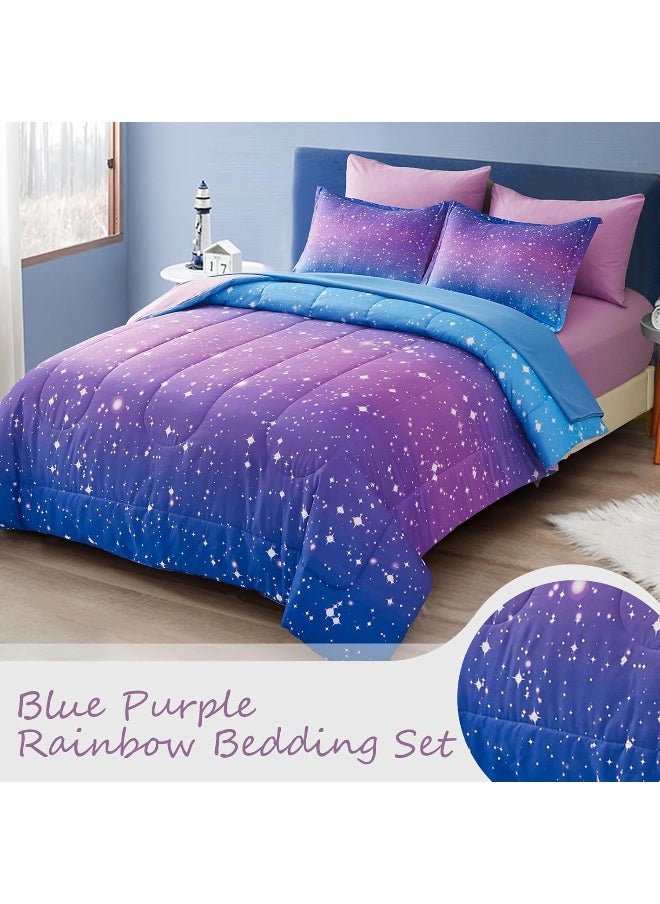 Generic Drucon Rainbow Comforter Set Queen Size for Teen Girl & Boys, 7 Pieces Bed in A Bag Blue Purple Rainbow Bedding Set Queen Size  - Image 3