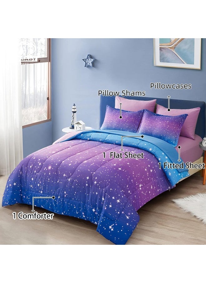 Generic Drucon Rainbow Comforter Set Queen Size for Teen Girl & Boys, 7 Pieces Bed in A Bag Blue Purple Rainbow Bedding Set Queen Size  - Image 2