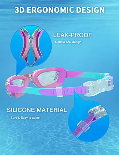 Hurdilen Kids Swim Goggles, Swimming Goggles for Kids Children, Anti-Fog Anti-UV Youth Swim Glasses with Nose Clip, Earplugs for Age 3-15 - Image 3