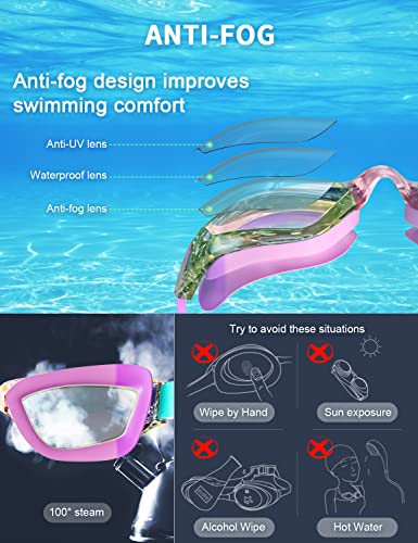 Hurdilen Kids Swim Goggles, Swimming Goggles for Kids Children, Anti-Fog Anti-UV Youth Swim Glasses with Nose Clip, Earplugs for Age 3-15 - Image 5