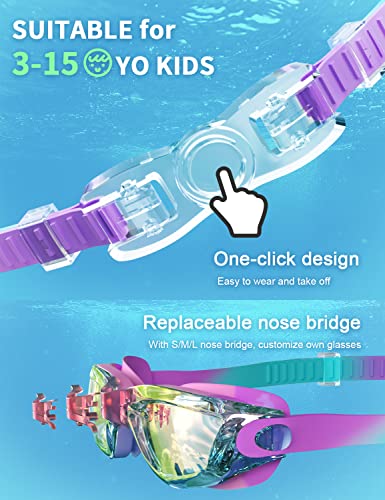 Hurdilen Kids Swim Goggles, Swimming Goggles for Kids Children, Anti-Fog Anti-UV Youth Swim Glasses with Nose Clip, Earplugs for Age 3-15 - Image 2