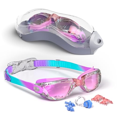 Hurdilen Kids Swim Goggles, Swimming Goggles for Kids Children, Anti-Fog Anti-UV Youth Swim Glasses with Nose Clip, Earplugs for Age 3-15 - Image 1
