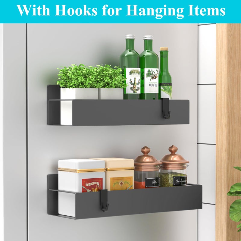 HuggieGems 2 Pack Magnetic Spice Storage Rack Organizer for Refrigerator and Oven, Dark Gray Fridge Organizers and Storage - Image 2