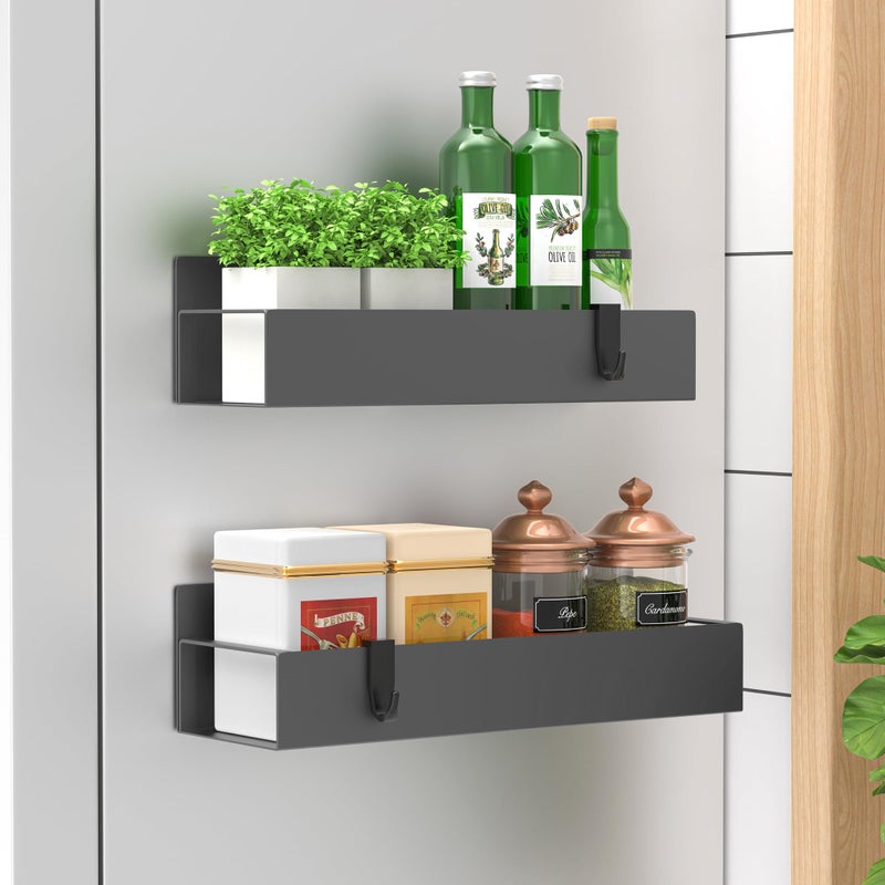 HuggieGems 2 Pack Magnetic Spice Storage Rack Organizer for Refrigerator and Oven, Dark Gray Fridge Organizers and Storage - Image 1