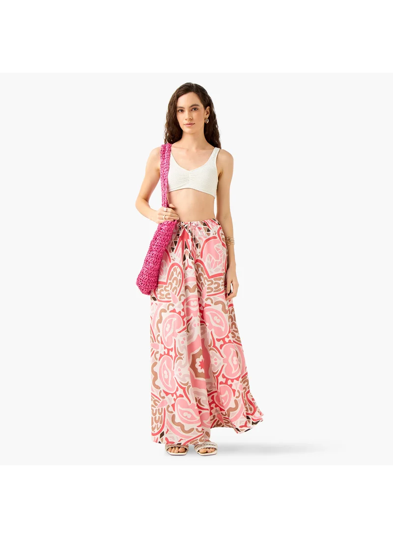 Splash FAV Printed Maxi Skirt with Tie-Up Detail