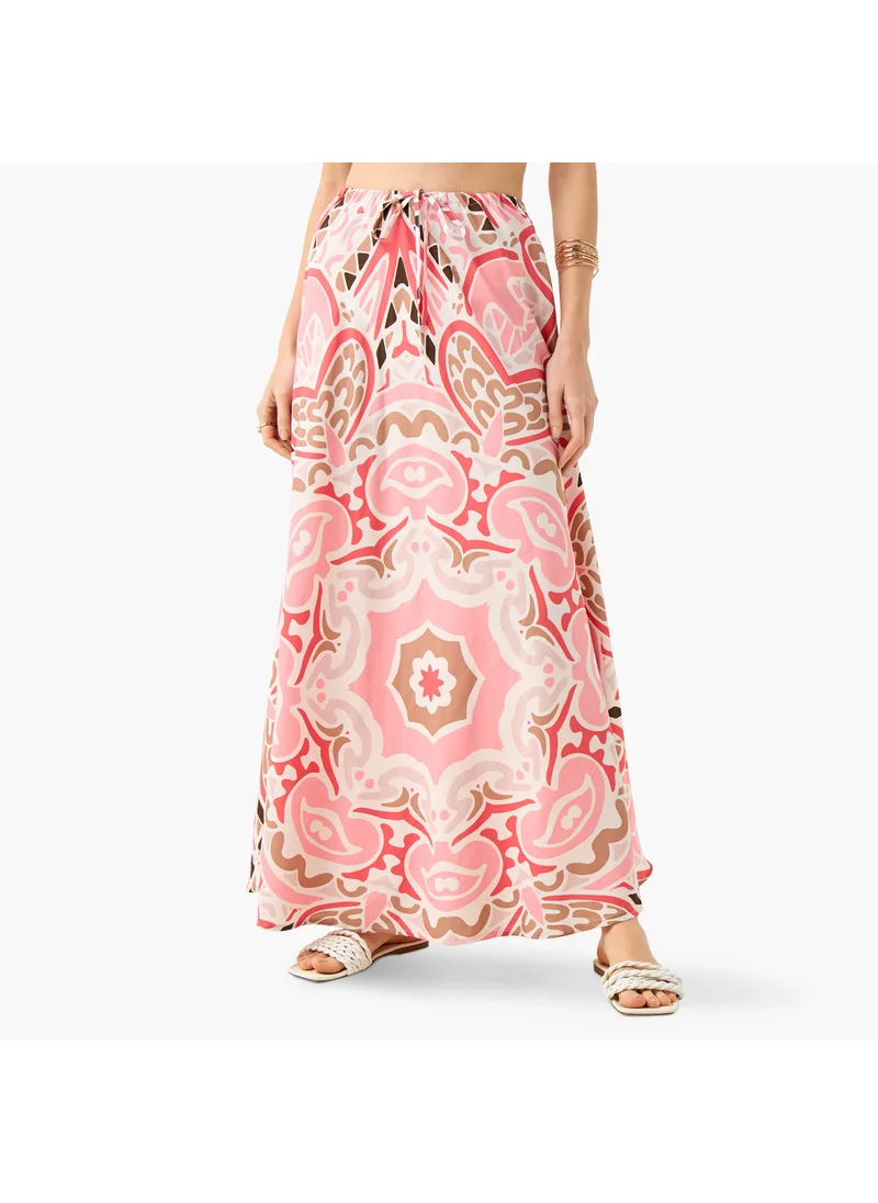 Splash FAV Printed Maxi Skirt with Tie-Up Detail